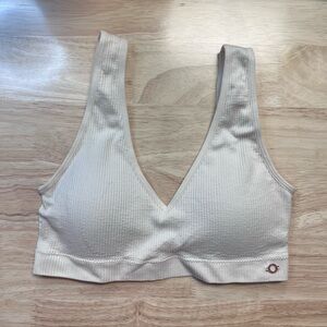 Danskin Ribbed V-Neck Bralette in Light Cream
